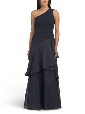 AIDAN MATTOX One Shoulder Tiered Gown